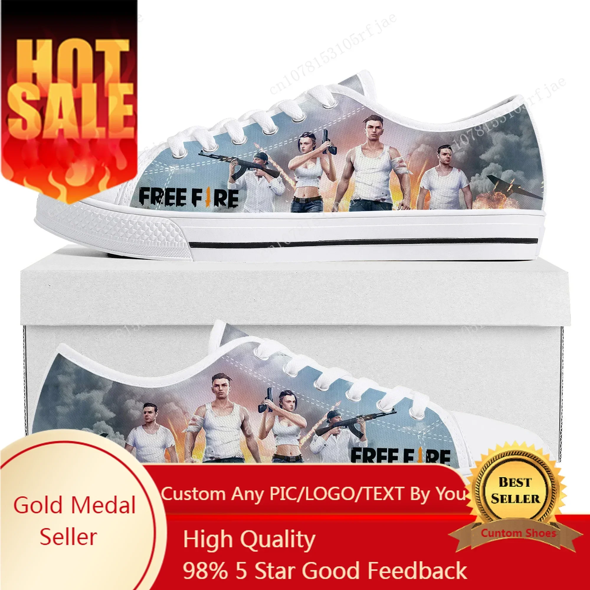 Garena Free Fire Low Top Sneakers Cartoon Game Women Men Teenager Canvas Sneaker Couple Fashion Custom Built Shoes