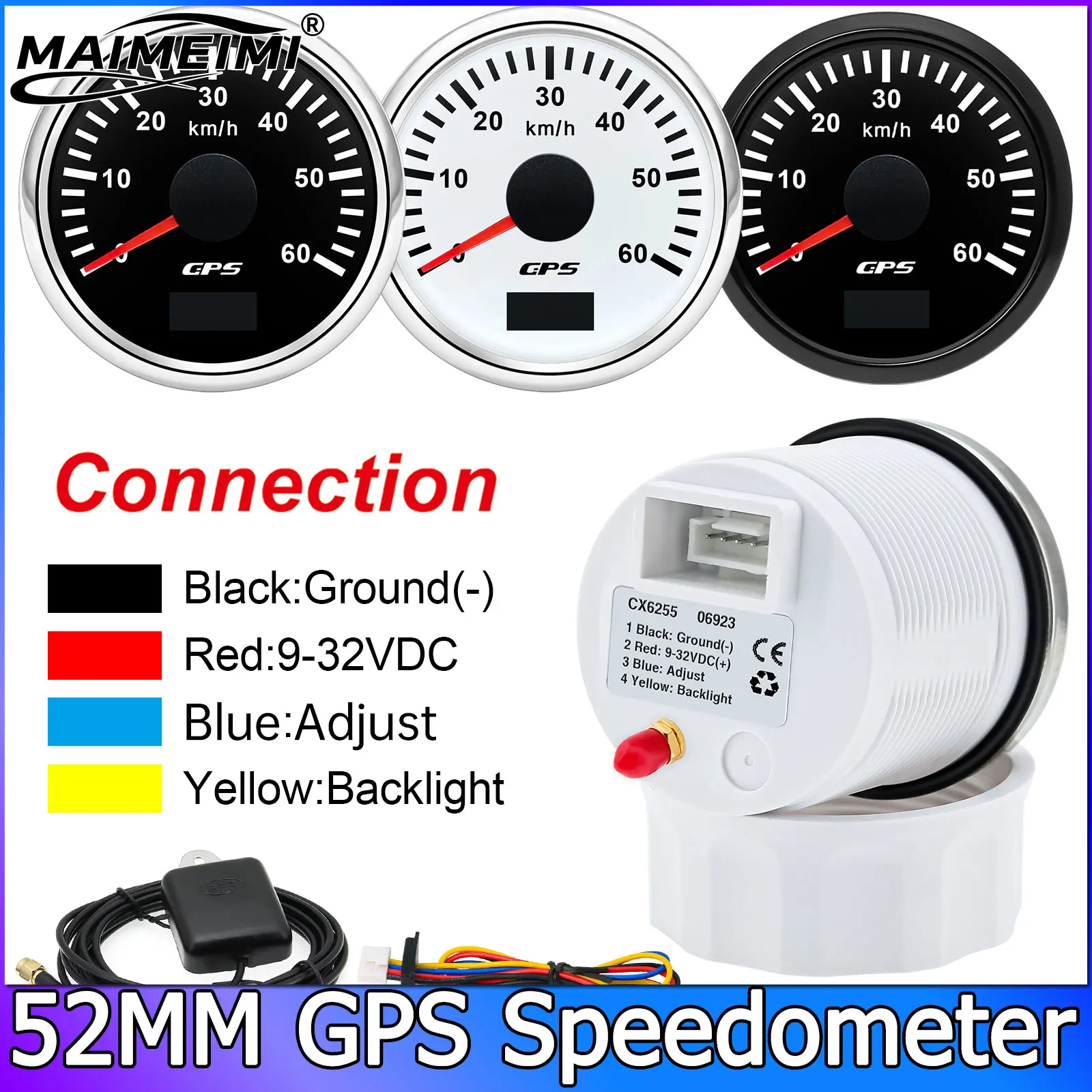 30/60/80/120/200 Km/h GPS Speedometer With GPS Antenna 52MM Speed Gauge Car Truck Meter With 7 Color Backlight 9-32V