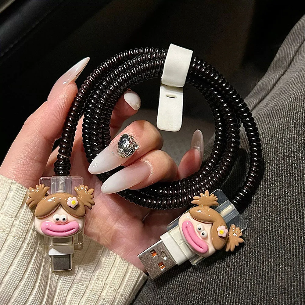 3D Cute Catoon Charger Protector Cover For iPhone 15 14 13 12 11 Charger 18W 20W Silicone Case Cable Winder Power Adapter Sleeve