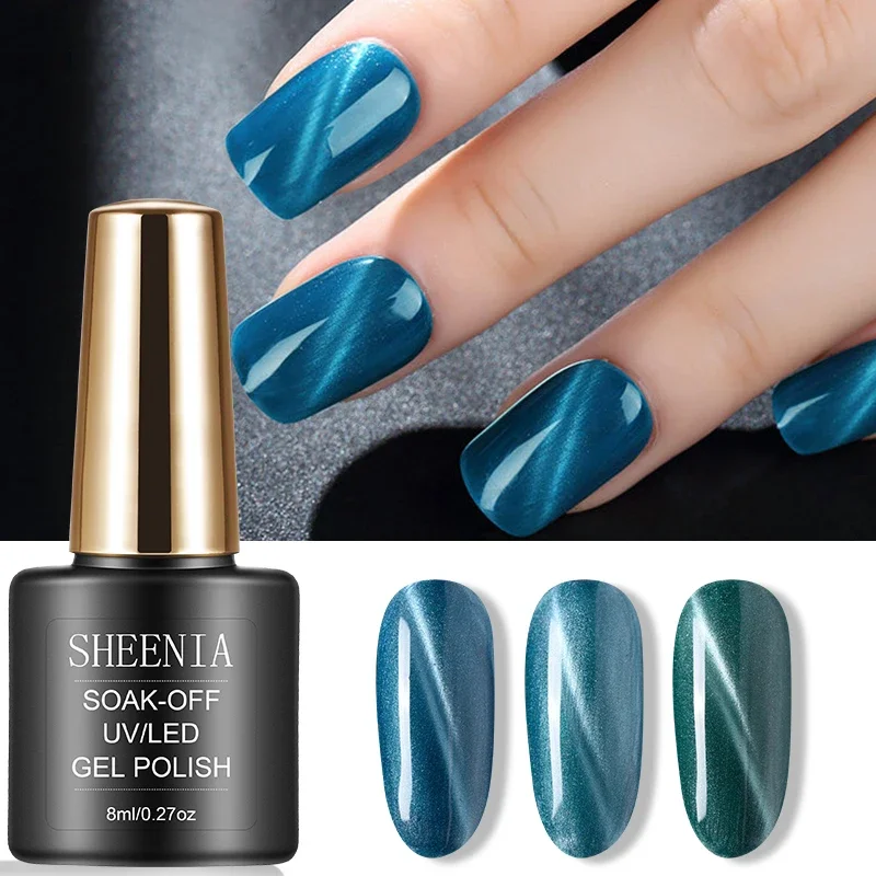 SHEENIA 8ML Blue series 3D Cat Eye Gel Nail Polish UV LED Soak Off Fluorescent Varnish Primer Long Lasting Glow Gel Polish