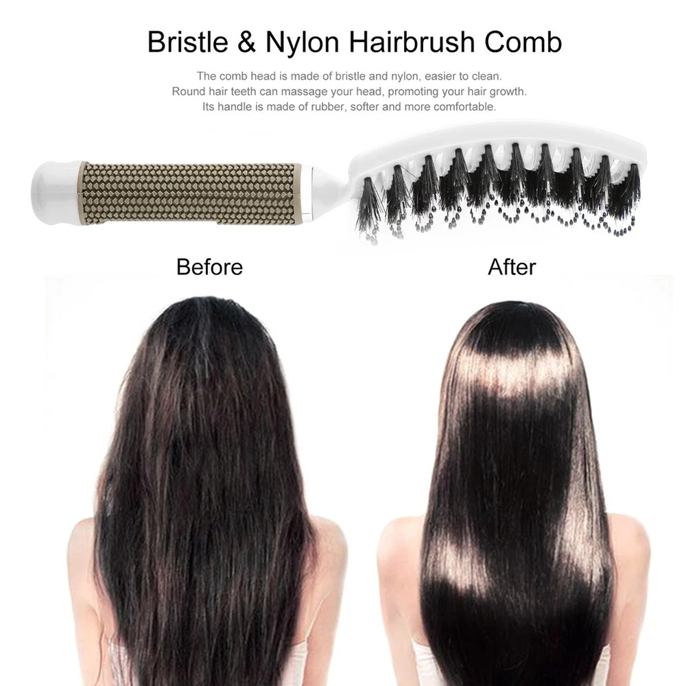 Cepillo para masaje del cuero cabelludo para mujer, peine de cerdas y nailon, mezcla de jabalí, mojado, rizado, recto, desenredar, herramientas de estilismo para salón de peluquería, nuevo
