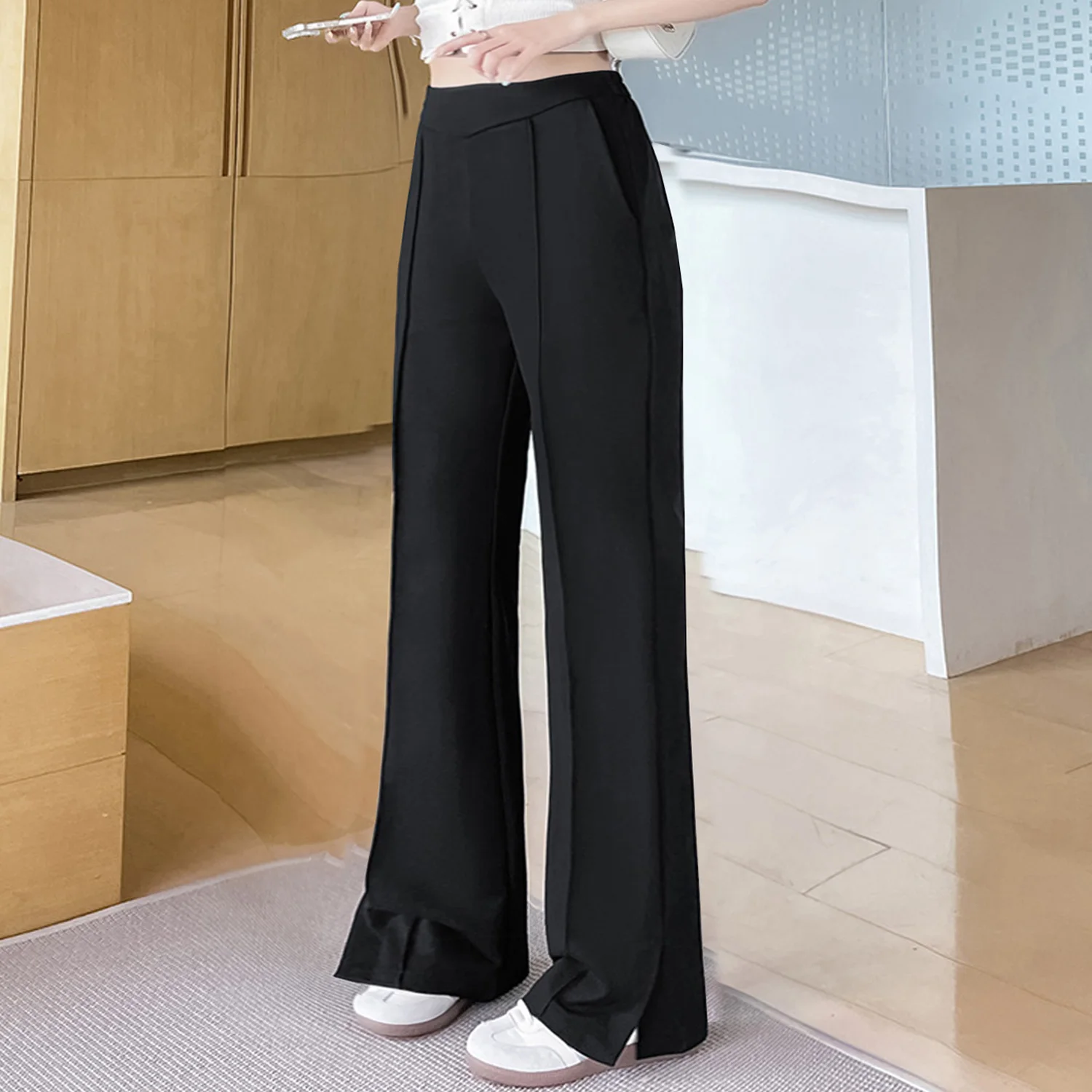 Picture 3: Plus size, summer women's high waisted flared black pants 3521