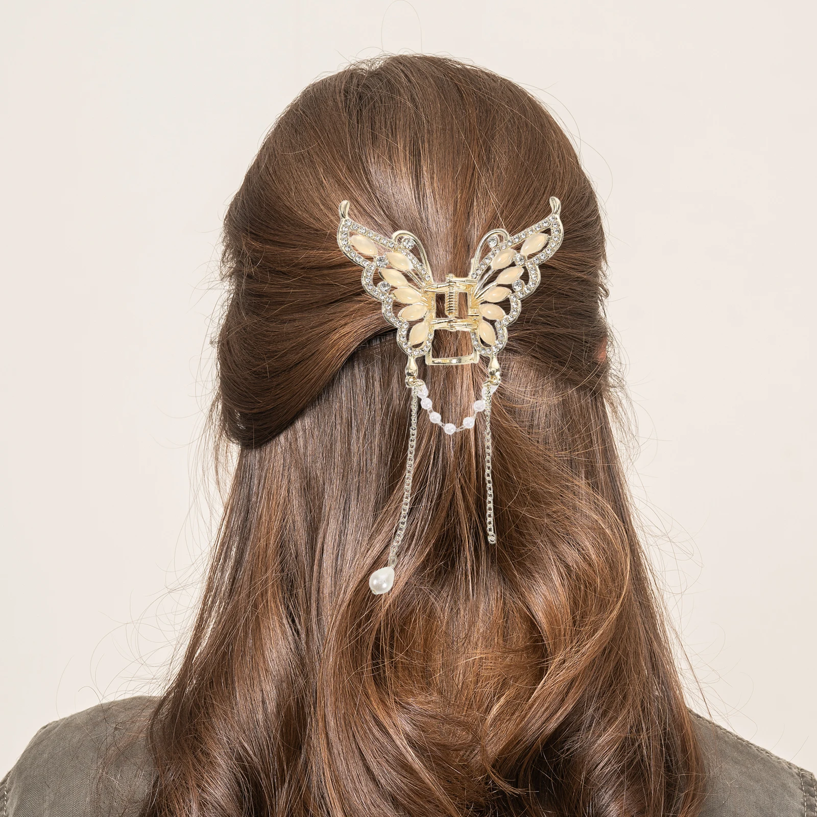 

Elegant Butterfly Hairpin With Cat'S Eye Stones Stylish Metal Claw Clip For Women Durable Fancy Hair Clips Thick Hair