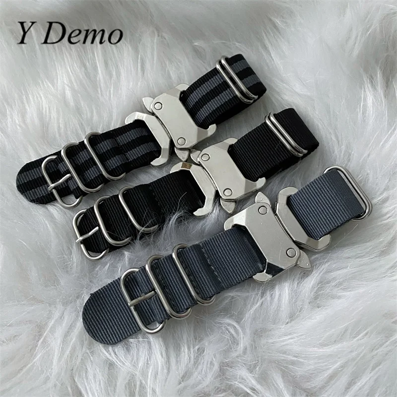 Y Demo Techwear Adjustable Hand Bracelet Casual Punk Adjustable Metal Buckles Striped Nylon Accessory