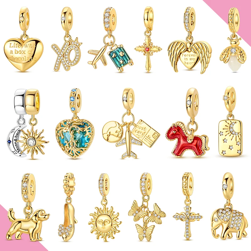 

Подвески-шармы из стерлингового серебра 925 пробы, оригинальные золотые шармы-бусины в виде собаки и самолета, подходят для браслетов и ожерелий, для самостоятельного изготовления украшений, для женщин, изысканные ювелирные изделия