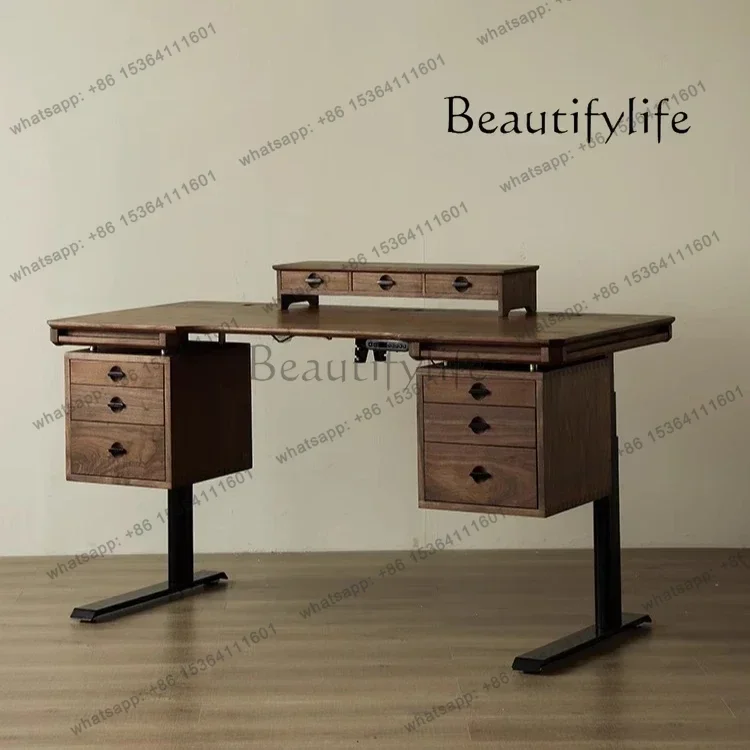 Black Walnut Electric Lifting Desk Smart Computer Desk Solid Wood Learning Multifunctional Office Workbench