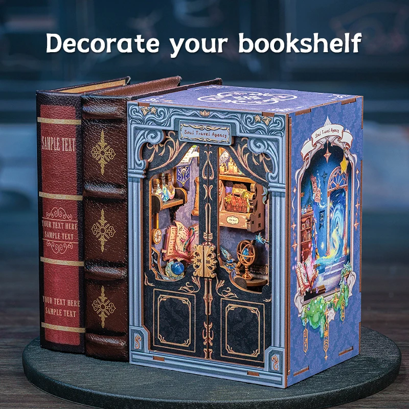 CUTEBEE Booknook DIY Miniature House with Light Wooden Bookshelf Insert Book Nook Decor for Gifts 3D Puzzle Soul Travel Agency