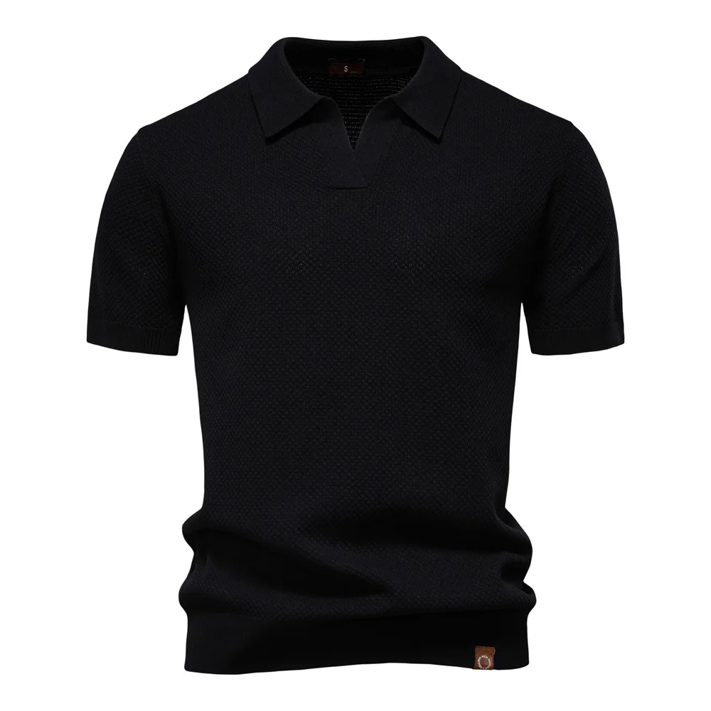

Men's Knitted Polo Shirt Short Sleeve Waffle Texture V Neck Collar Knit Polo T-shirt Casual Breathable Summer Golf Tops for Men
