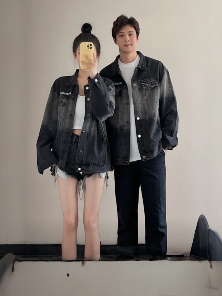 

Washed Denim Casual Jacket Loose Fit Men's Autumn Winter New Style Roor Couple Outfit Trendy Breathable Outerwear