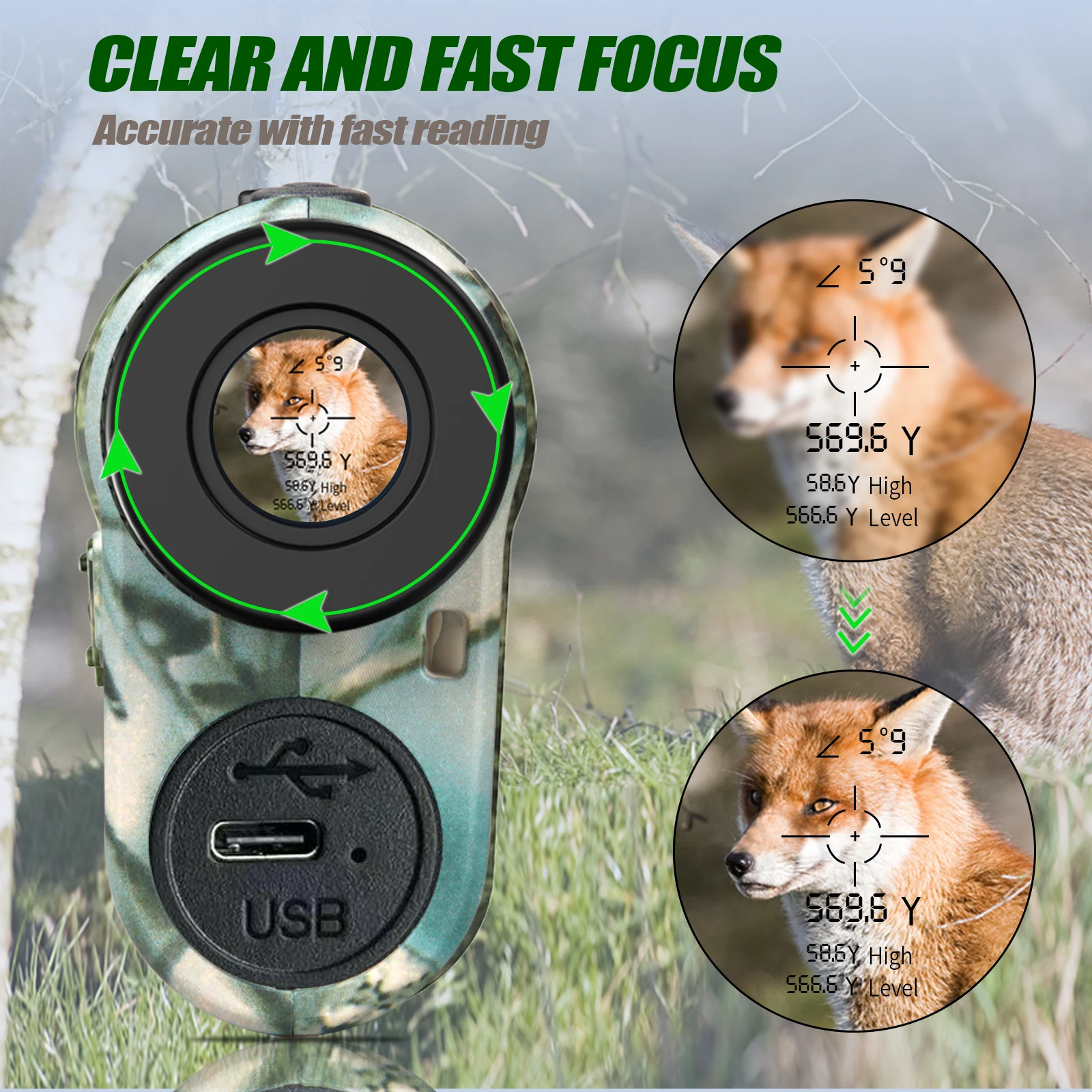 REVASRI Hunting Laser Rangefinder 1000 Yards with Rechargeable Battery Hunting Range Finder with Target Acquisition Technology E