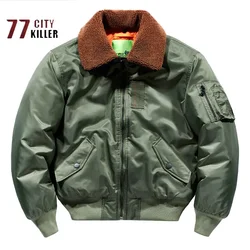 Men's Air Force Ma1 Pilot Jacket Detachable Fur Collar Thickened Thermal Parka Men's Outdoor Military Tactics Tops Ropa Hombre