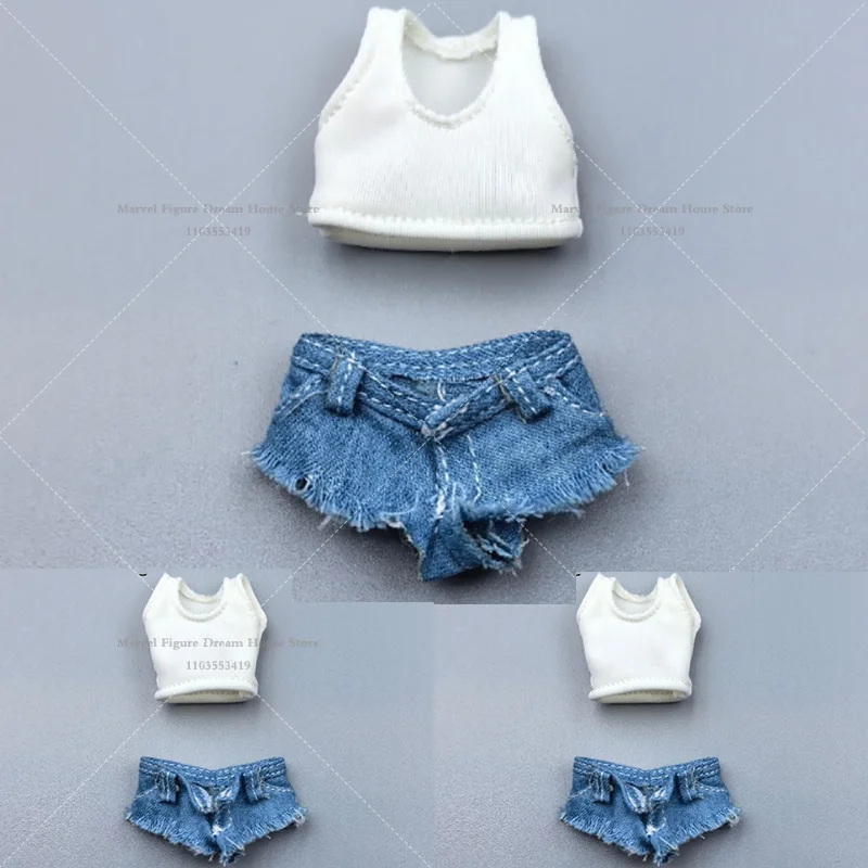 1/12 Scale Summer Outfit White Vest and Blue Denim Hot Pants‌ Female Clothes For romankey NOTTAA 6-inch Action Figure Soldier