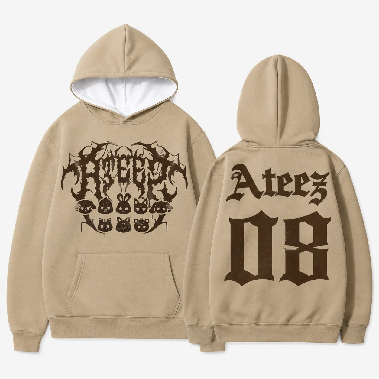 Männer Frauen Kinder ATEEZ Polyester Hoodie Doppelseitiger Druck Kpop Fan Merch Kapuzenpullover Niedliches Cartoon-Maskottchen Gothic Grafik – Detail 6