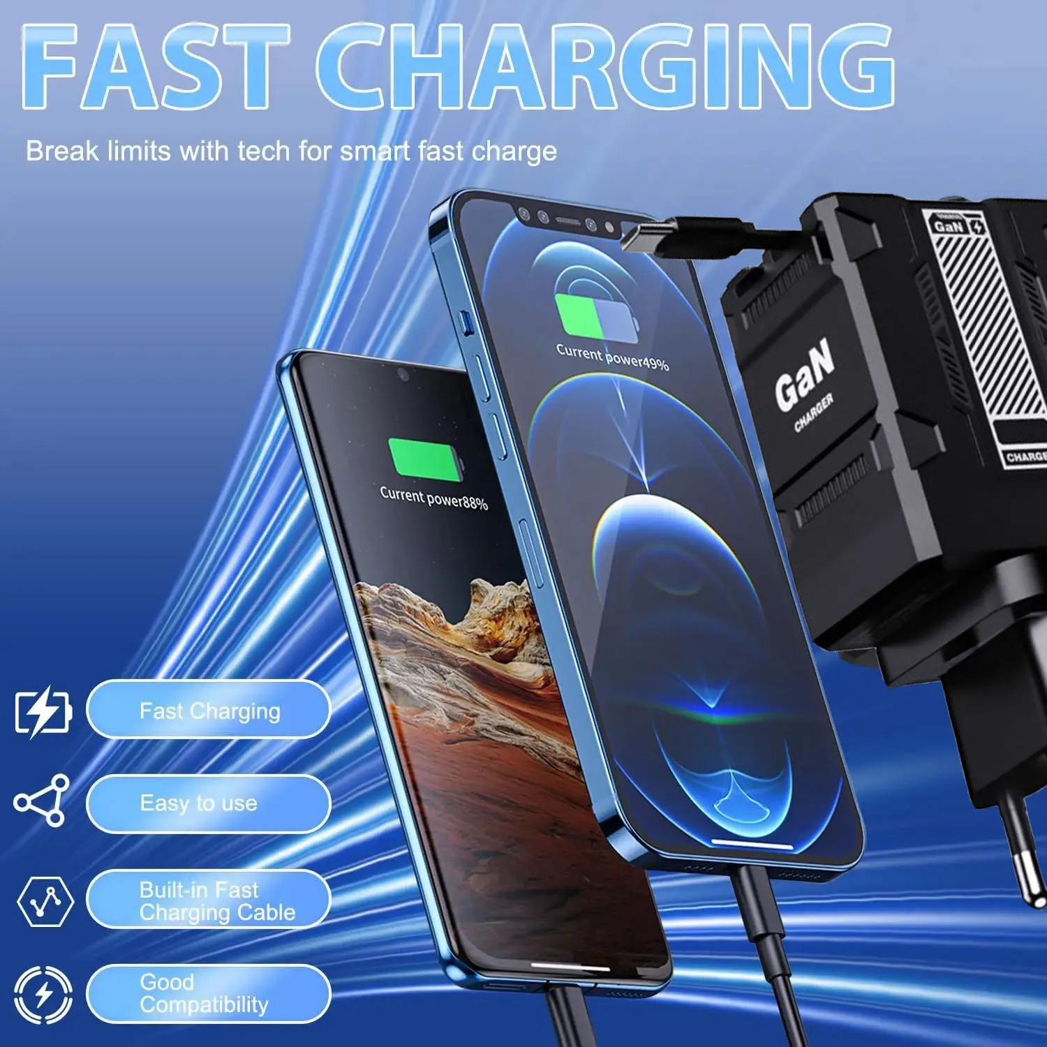 120 W schnelles Ladegerät, einziehbares Lightning-Typ-C-GaN-Ladegerät, Telefon-Ladegerät-Adapter für iPhone, Android, Samsung, Xiaomi, Tablet, Laptop – Detail 4