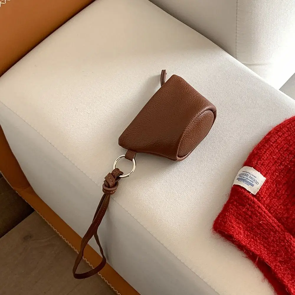 

PU Leather Hanging Neck Coin Purse Makeup Storage Lipstick Earphone Pouch Lanyard Wallet Solid Color Purse Pendant Accessories