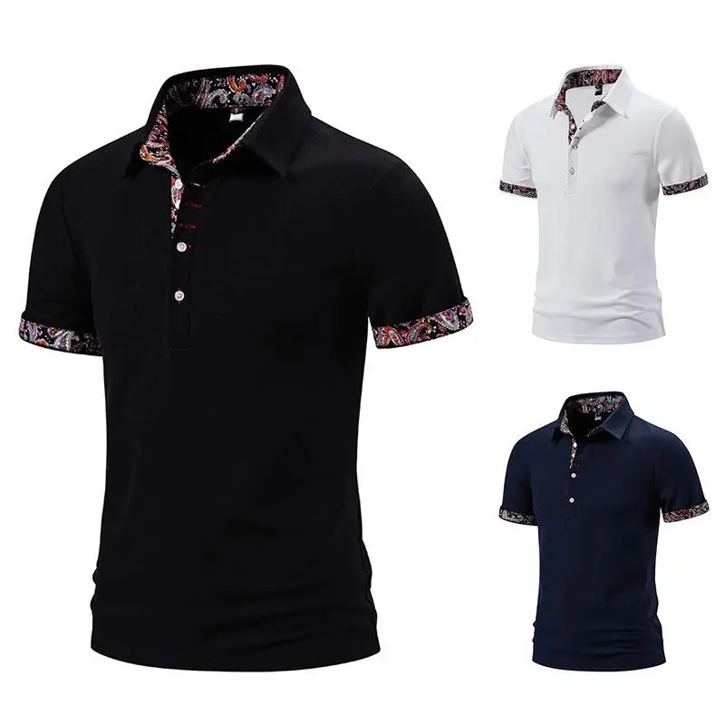 Men's Paisley Color Matched Collared Short Swedish Shirt Casual  Color T-shirt Short Sleeve Regular Fit for Daily Wear view 3