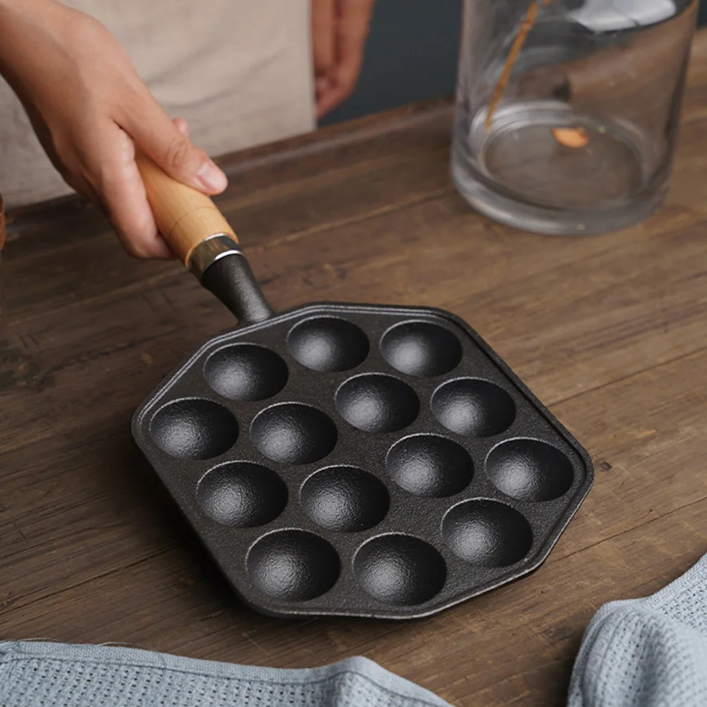 

14 Hole Cast Iron Frying Pan Snail Tray Meatball Pot Kitchen Cookware Nonstick Pans Even Heating Wear Resistant Easy Clean