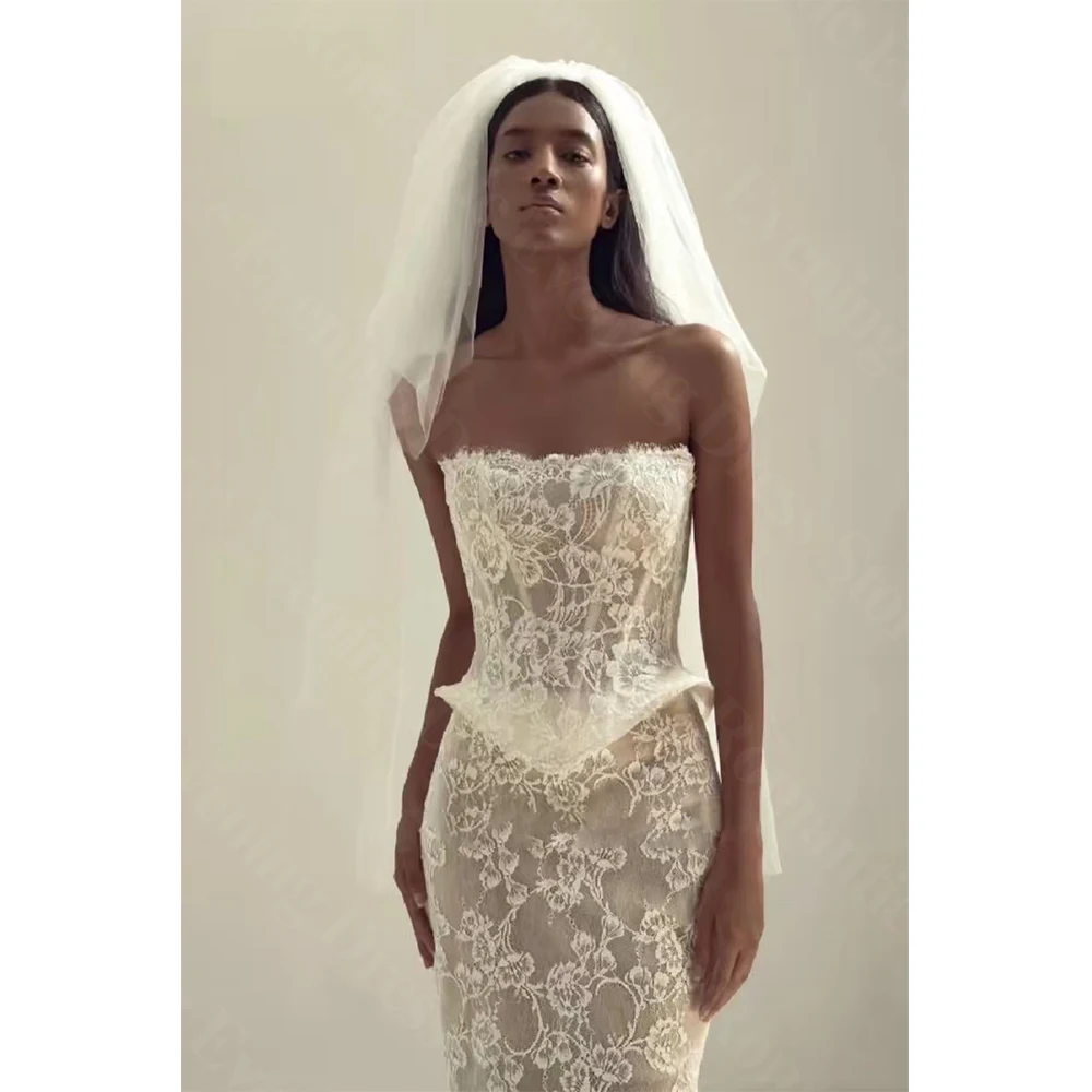 ชุดแต่งงานทรงเมอร์เมดแบบยาวหรูหราสั่งตัดได้  แบบไร้สาย  ยาวกรอมพื้น  ชุดเจ้าสาว  ชุดราตรี  ปี 2025