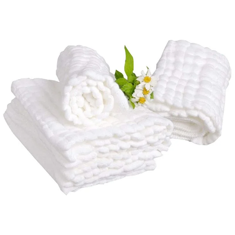 AS96-Baby Muslin Bath Towels, 30 Pack Of Reusable Soft Absorbent Cotton Baby Face Towel, For Baby's Delicate Skin White