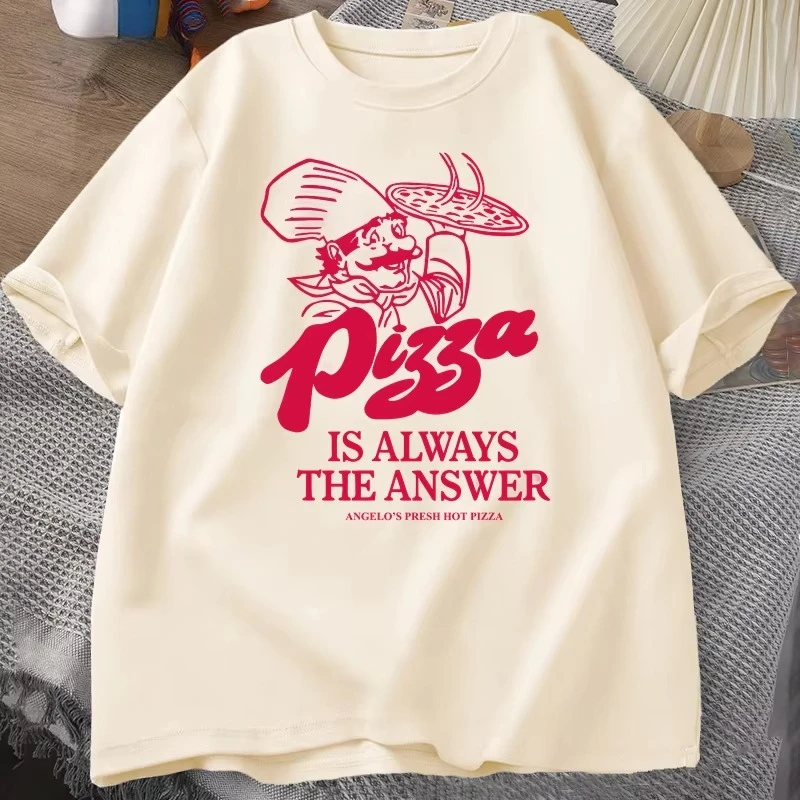 Pizza Is Always The Answer Food Printing T Shirts for Women Men Funny Graphic T Shirt Cotton Short Sleeve Summer Tee Shirt Tops