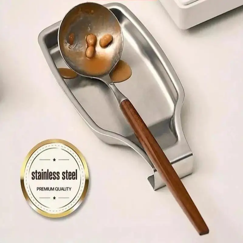 Stainless Steel Spoon Rest Tray Kitchen Utensil Holder Ladle Spatula Tongs Countertop Cooking Gadget Kitchen Storage Organizer