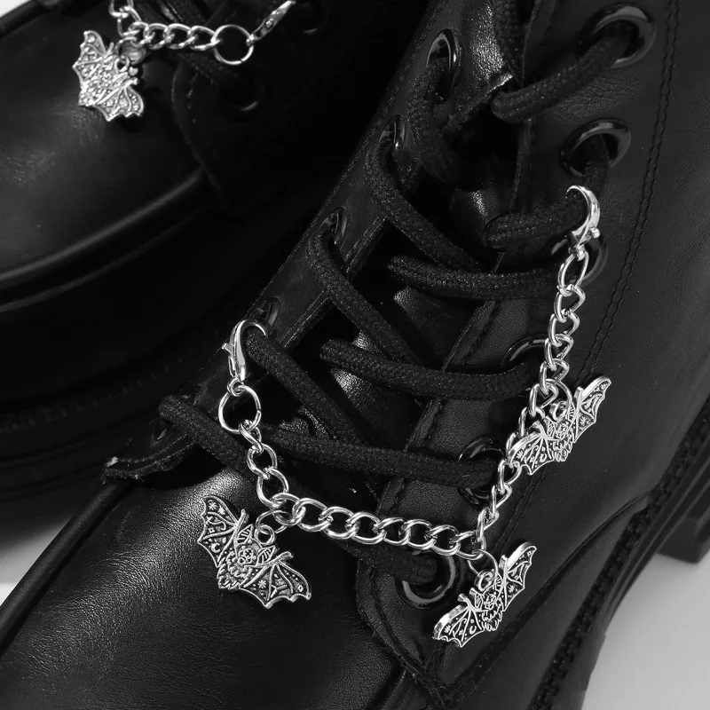 2Pcs Metal Retro Silver Bat Charm Chain Canvas Board Shoes Buckles Boots Halloween Decoration Creative Jewelry Shoe Charms