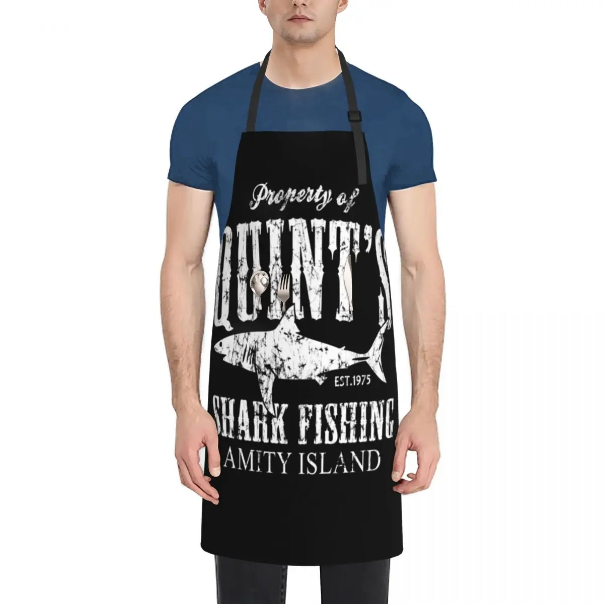 

Quints Shark Fishing Amity Island Apron men For Hairdresser esthetician cooks clothes Apron