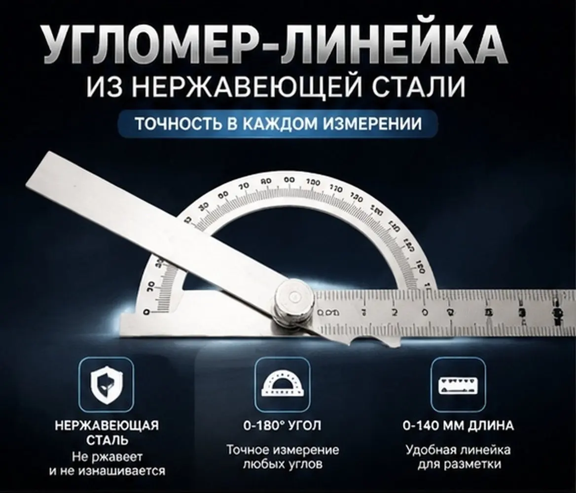 Stainless Steel Angle Protractor Two-Arm Finder Ruler 0-180 Degree Detachable Rotary Measure Goniometer Engineer Protractor