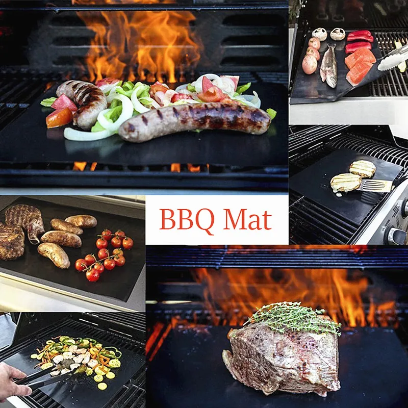 1PC New Reusable Heat-Resistant BBQ Baking Pad Covers Non-stick Barbecue Mat Foil Oilpaper With Food Clip Oil Brush BBQ Tools
