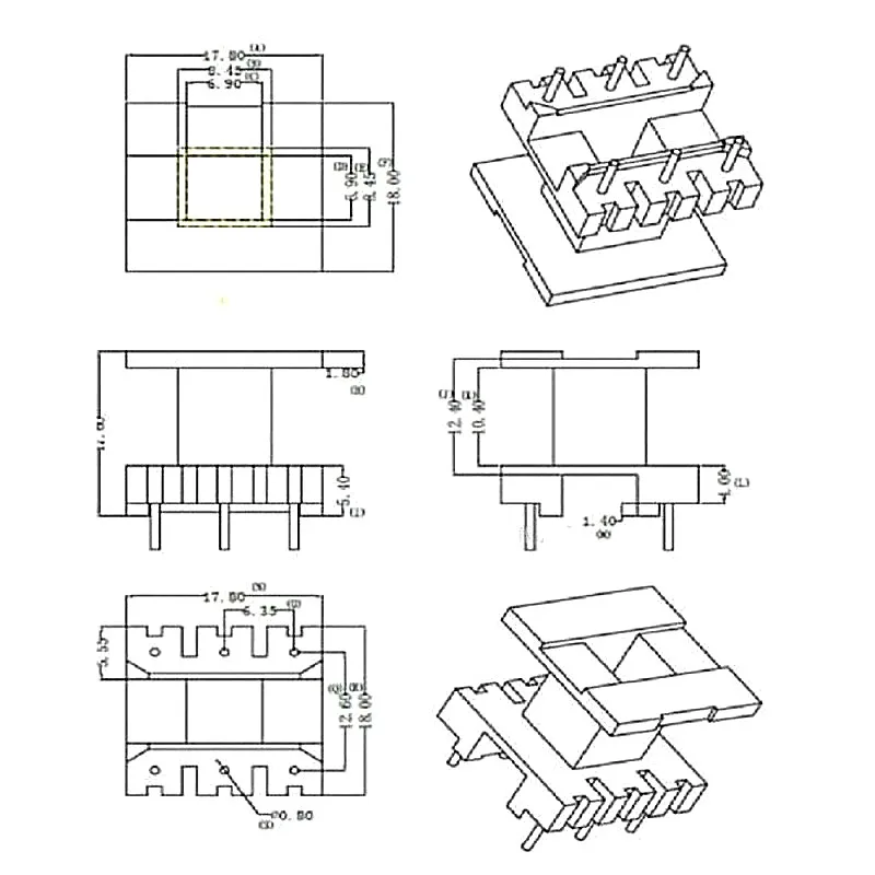 high frequency transformer EE25 ferrite  core PC44  and  bobbin vertical 3+3pins  10set/lot free shipping