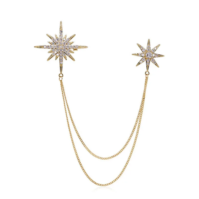 Fashion Elegant Women Girls hexagram Crystal Chains Brooches Badges Exquisite Lady Suit Coat Pins Jewelry ﻿