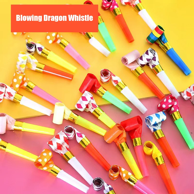 

20/150pcs Colorful Whistles Toy Funny Toy Children Blowing Dragon Whistle Blow Roll Toys Party Favor Games Birthday Kids Gifts