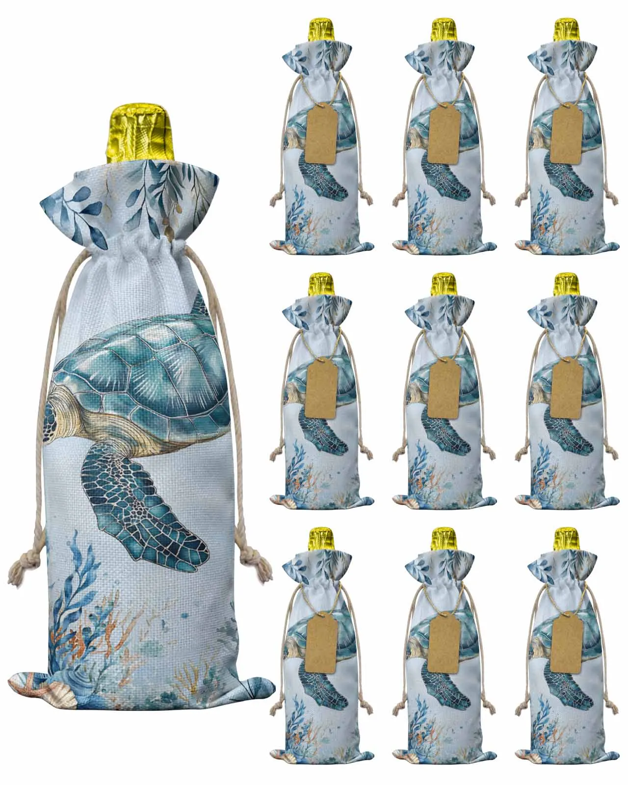 

10pcs Wine Bottle Covers Summer Turtle Marine Life Wine Holder Carrier Packaging Bag Wedding Party Decor Gift
