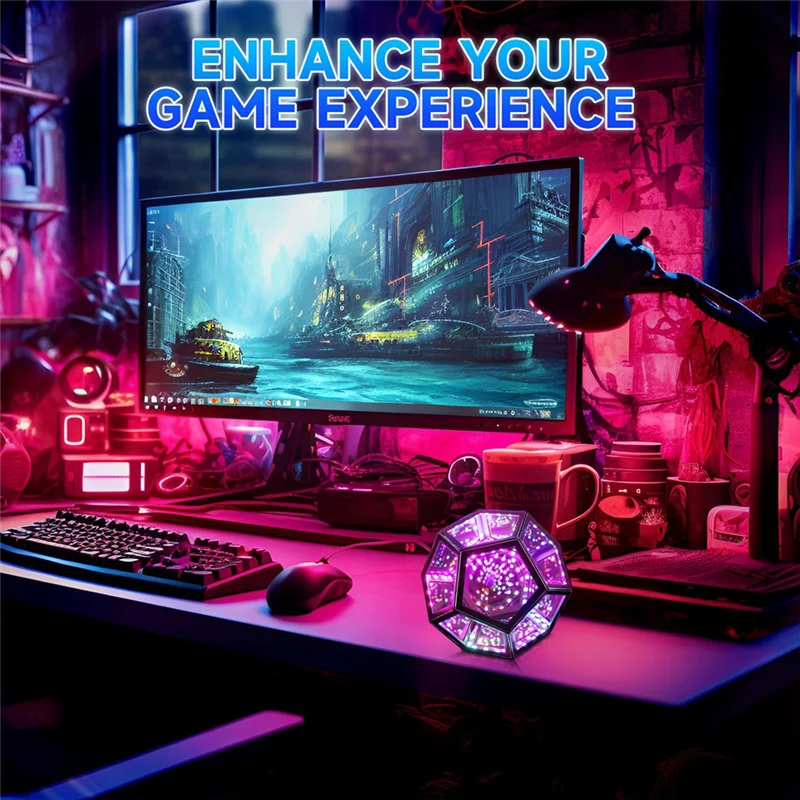 

ABMH-Mirror Light, Infinite Dodecahedron Light For Gaming Room Decor 3D Cube Cool RGB Color Changing Night Lighting
