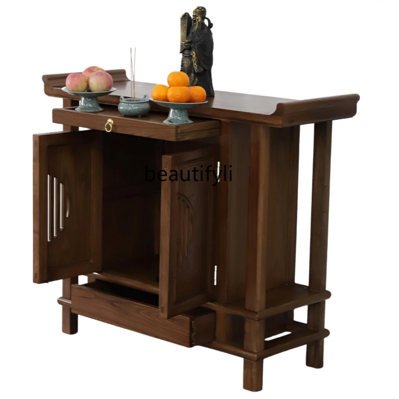 

Solid Wood Altar New Chinese Style Clothes Closet Shrine with Door Altar Console Table Buddha Cabinet Fortune Altar