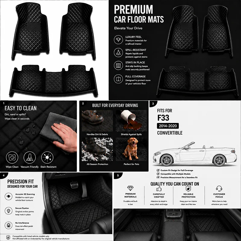 Custom Fit PU Leather Car Floor Mat For BMW Series 4 F33 2014-2020 Convertible Wear-Resistant Luxury Auto Interior Accessories