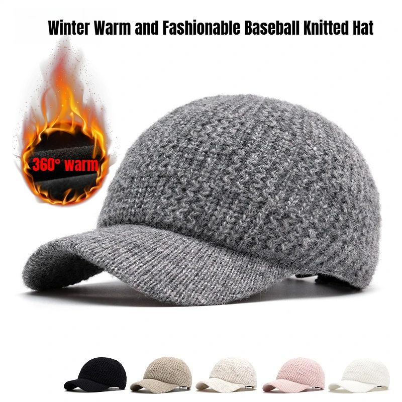 Warme gestrickte Baseballkappen für Damen, stilvolle, vielseitige Fischerkappen mit kurzer Krempe, faltbares Design für alle Jahreszeiten, gestreift
