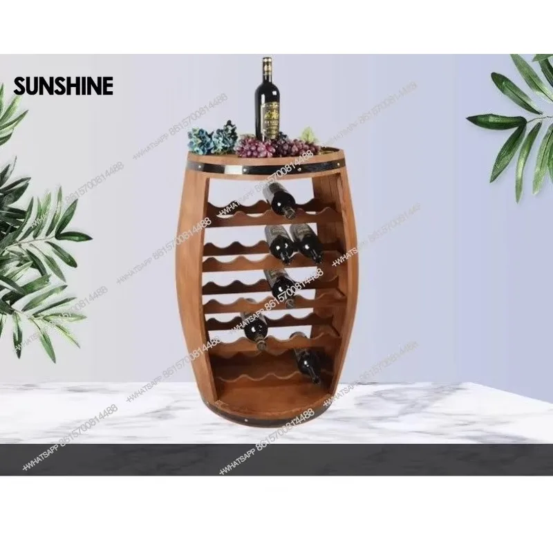 Massivholz Weinregal Eiche Fass Modellierung Kreative Weinkeller Ästhetische Luxus Display Dekoration Retro Regal Bar Möbel FT