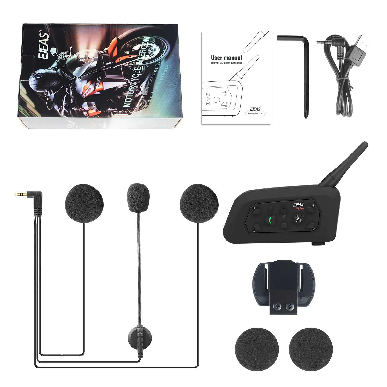 Nuevo Intercomunicador para Cascos de Motocicleta NewEjeas V6 Pro Full Duplex, Intercomunicador Bluetooth para Motocicleta