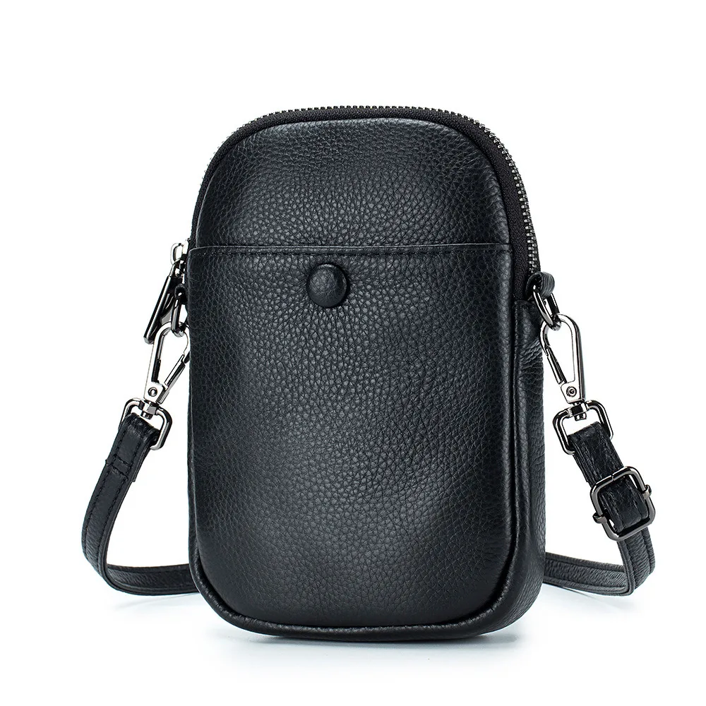 Genuine Leather Mini Mobile Phone Shoulder Bag Women Vertical Soft Crossbody Bag Designer Handbag Lipstick Key Holder For Female