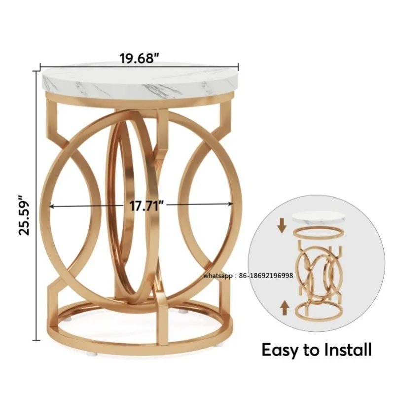 

Modern White Gold Nightstands with Faux Marble Tabletop Small Side Table Bedside Table for Living Room