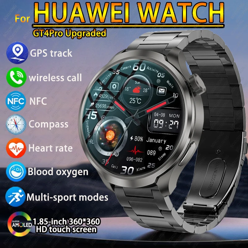 

New GPS 1.85" AMOLED Screen Smart Watch Men BT Call NFC IP68 Waterproof Heart rate blood oxygen Smartwatch 2024 New For Huawei