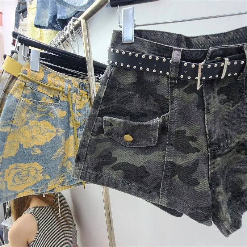 Camouflage Denim Shorts Women's New High Waist Design Y2k Jean Booty Shorts