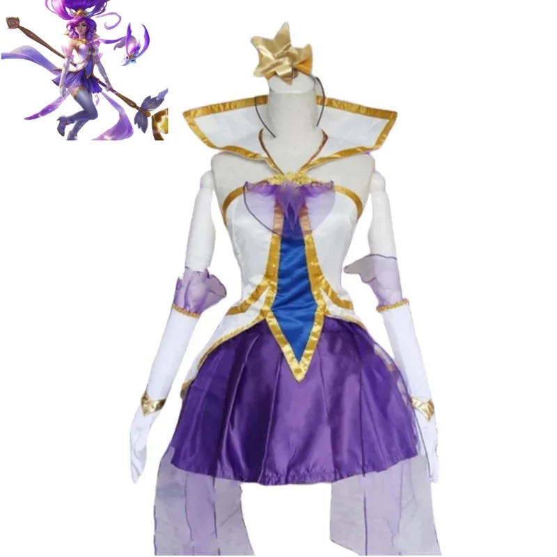 Game LOL Star Guardian of Soraka Janna Cosplay Costume The Starchild Purple Skirt Wig Adult Woman Sexy Carnival Halloween Suitx;