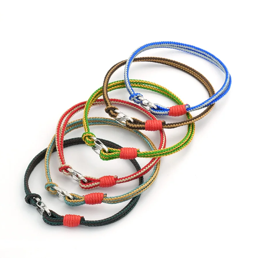 Nautical Handmade Braided Rope Bracelet Men Women Stainless Steel Buckle Bilayer Thin String Braclet Casual Adventure Hand Joias