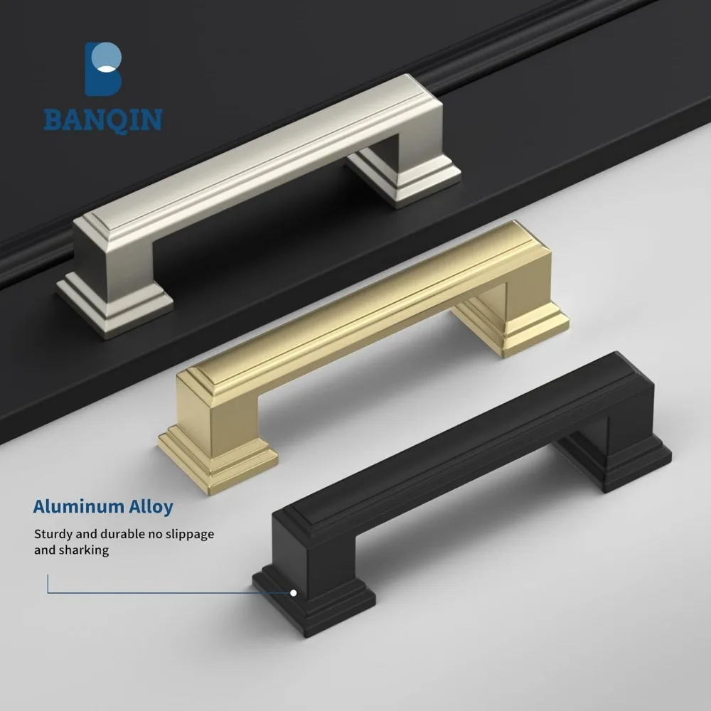 Manijas cuadradas para gabinetes de cocina de 3 pulgadas en níquel cepillado, tiradores de cajones modernos para herrajes contemporáneos