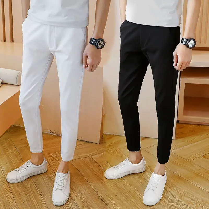 

2023 Men Spring Autumn Fashion Student Solid Color Trousers Male Korean Slim Pencil Pants Men's Casual Ankle-Length Pants I629