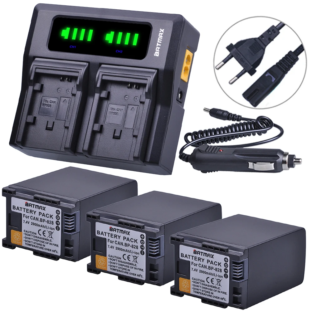 

Batmax 3pcs 2900mAh BP828 BP 828 Battery + Rapid LED Dual Charger for Canon BP-820 LEGRIA iVIS VIXIA HF G30 G40 XA20 XA25 XA35