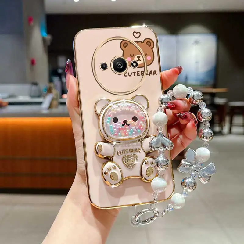 Perle Strap Lanyard Nette Bär Telefon Halter Fall Für Xiaomi Mi 11 11T 12 12s Pro 12x13 14 14T 15 Pro Lite Redmi A1 A3 A5 Abdeckung