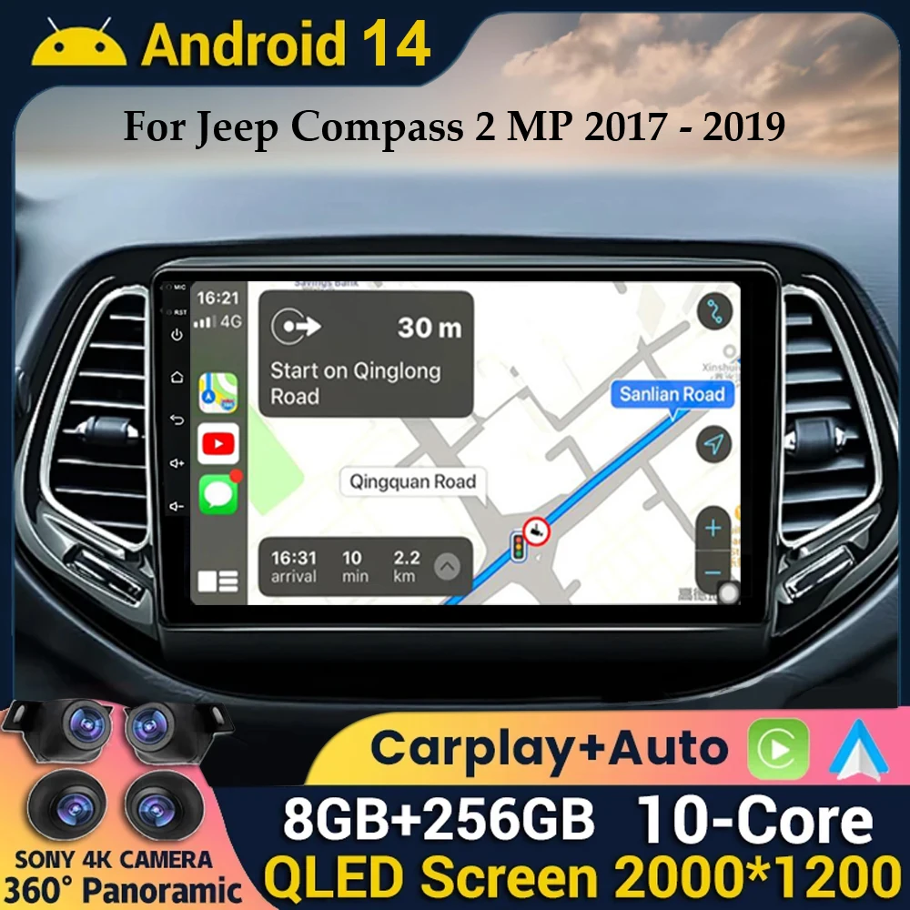 

Android 14 Carplay 360 Camera For Jeep Compass 2017 2018 2019 Head Unit Video Player Car Radio Autoradio Multimedia GPS Monitor